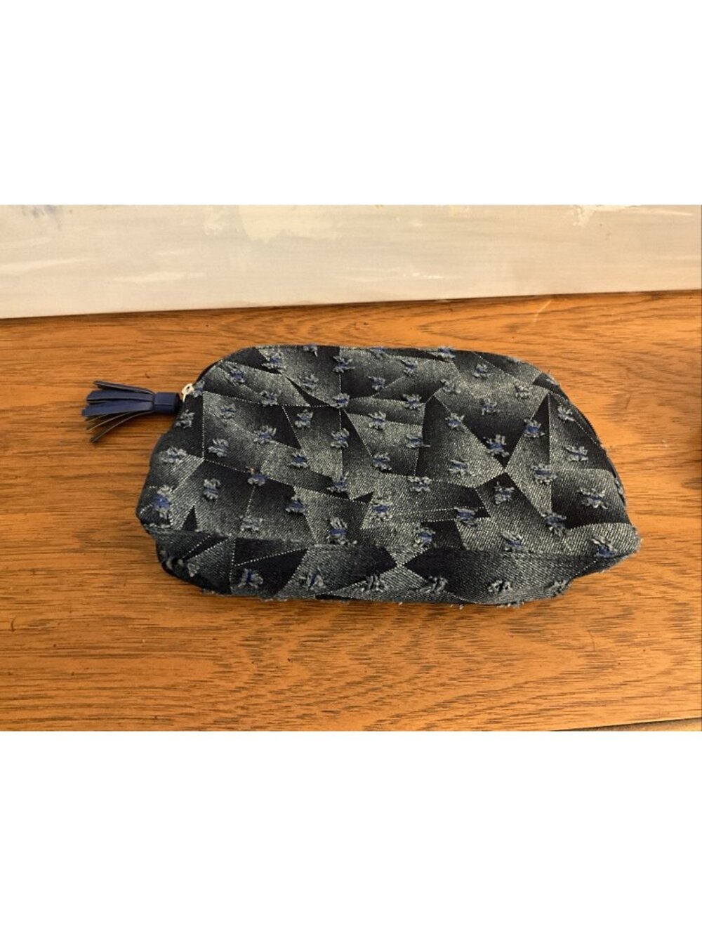 BERGDORF GOODFMAN NAVY DENIM COSMETIC MAKEUP BAG NEW zip top